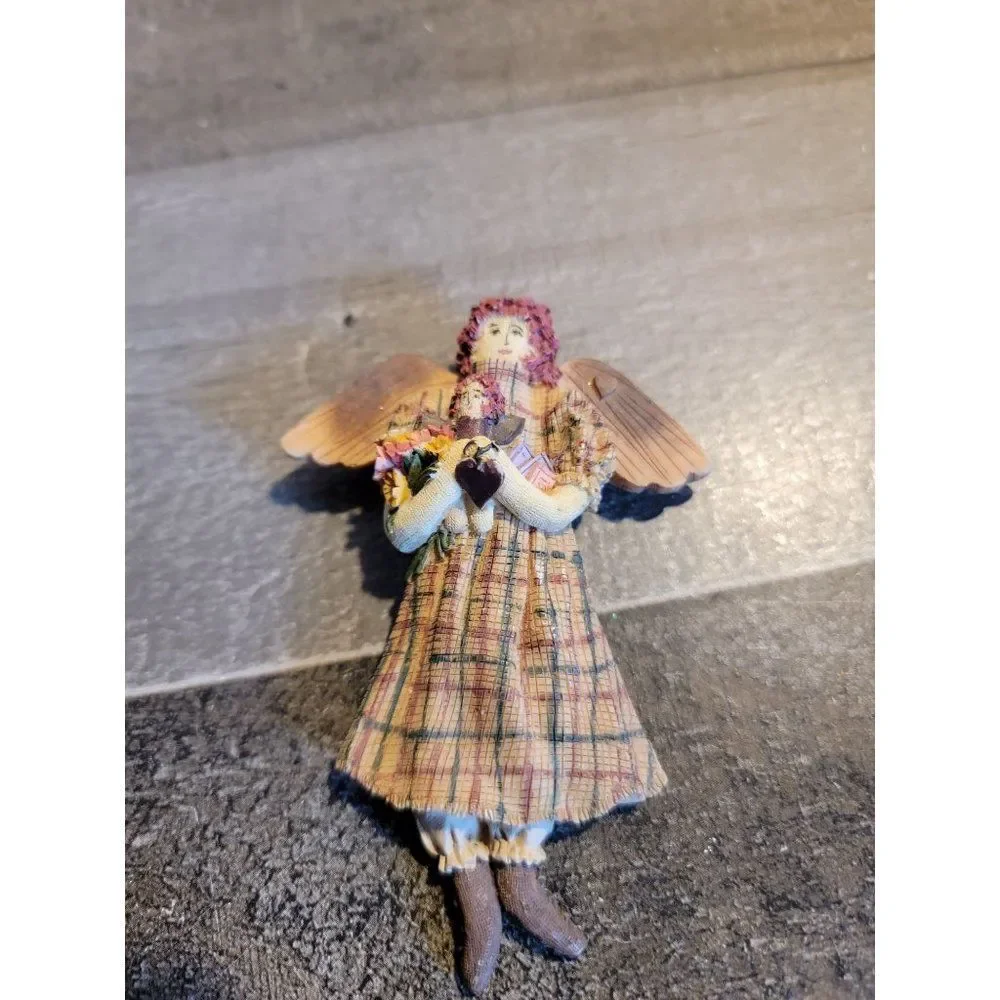 Girl‎ angel doll heart wings plaid flowers ornament xmas